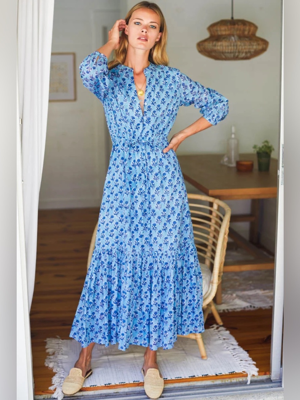 Emerson Fry Frances Blue Floral Maxi Dress